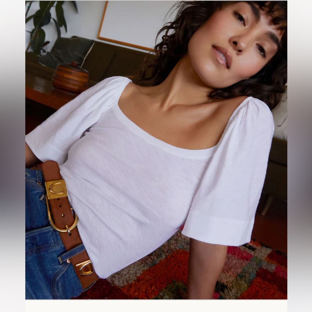Nation LTD Jayden Flutter Sleeve Tee in white XS NWT